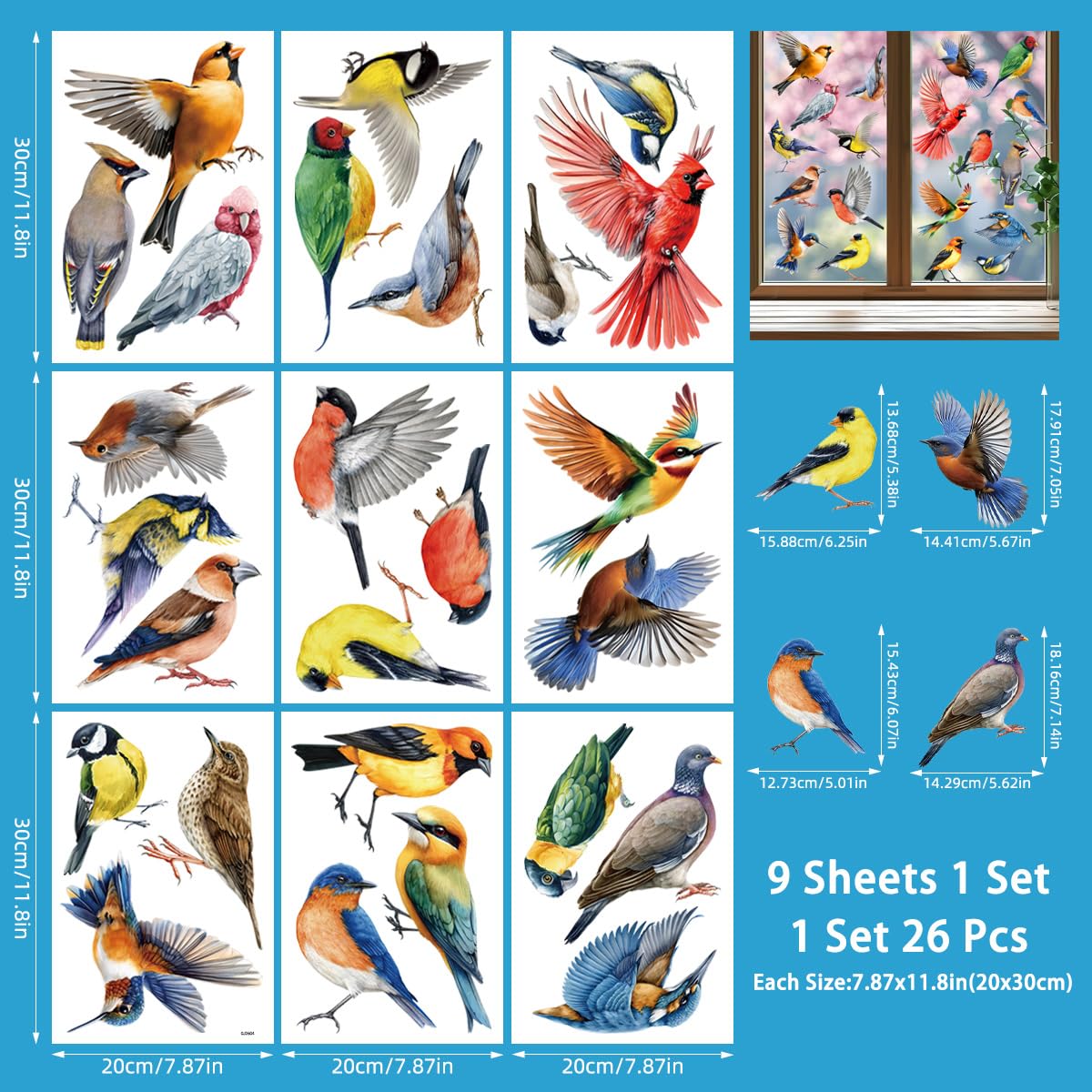 Autocollants pour fenêtres, Protection des oiseaux, Stickers oiseaux, Autocollants statiques anti-collision, Décorations de fenêtre adhésives pour vitres