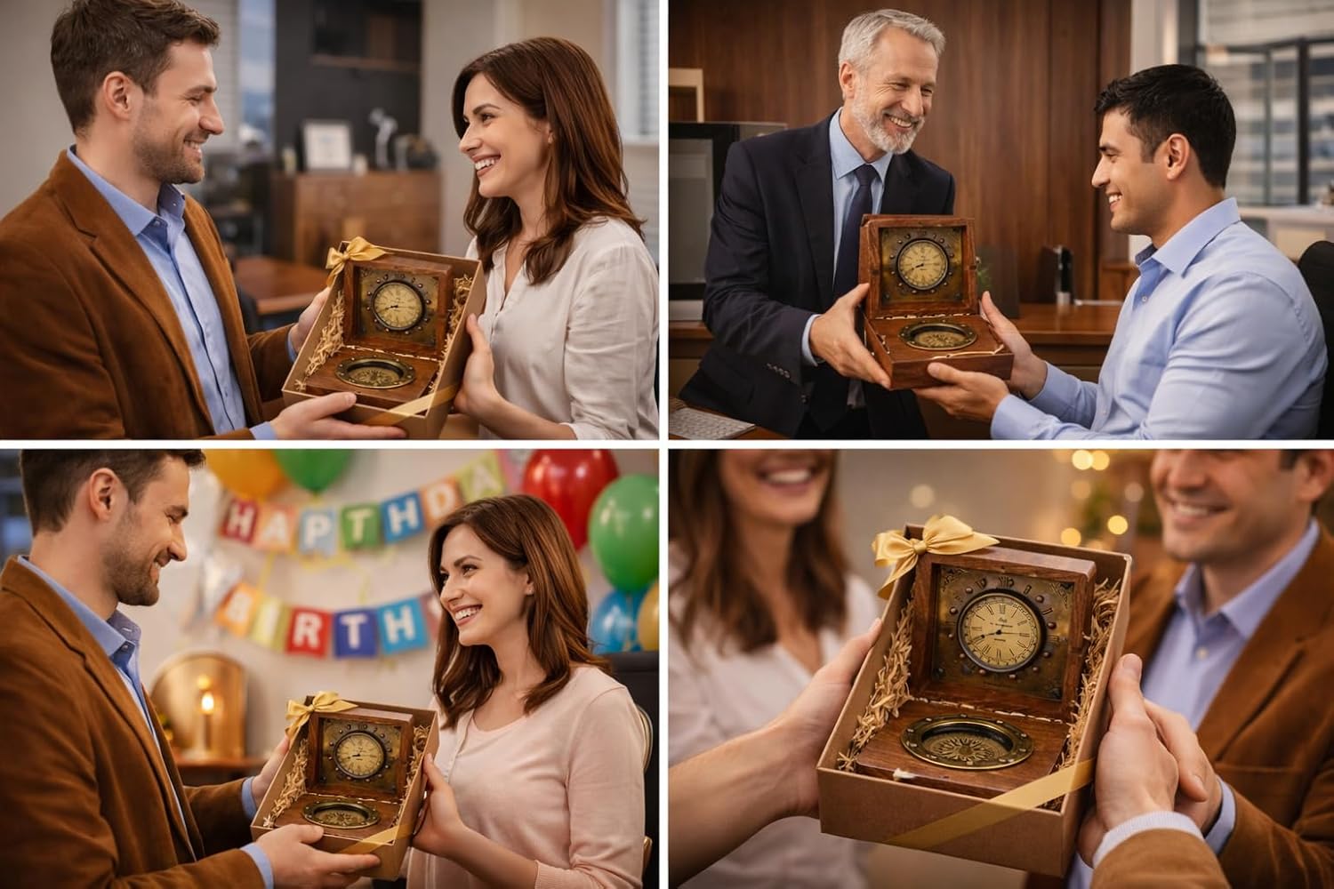 Handmade Authentic Clock Compass in Rose Wood Box.