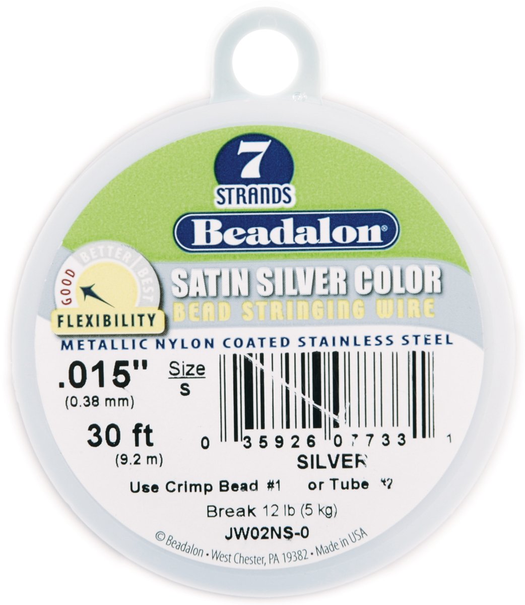 Alambre de 7 hilos Beadalon flexible de .38 mm para joyería resistente satinado plata