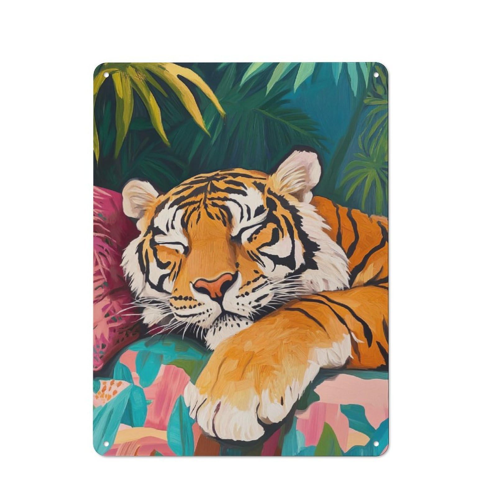 Classic Sleeping Tiger in Jungle Metal Wall Sign 40x30cm, Pub Wall Decor for Diner, Restaurant, Shed Or Kitchen
