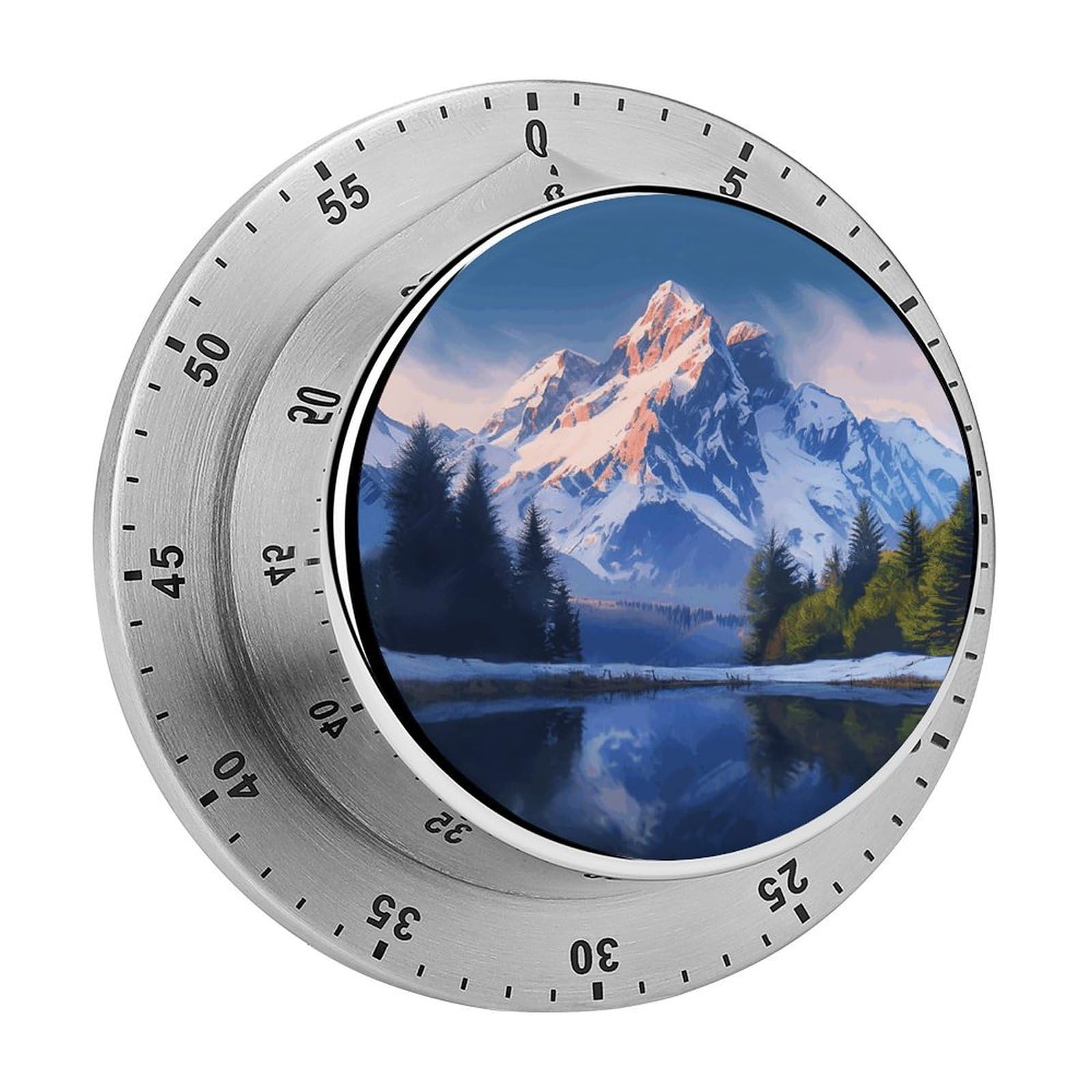 Temporizador de cocina magnético con diseño de montaña de nieve y alarma fuerte sin pilas