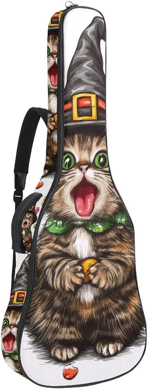 Acoustic Guitar Gig Bag 10mm Thick Padding, Soft Waterproof Guitar Case with Adjustable Backpack Straps for 40-42 Inch Guitar, Cute Cartoon Cats