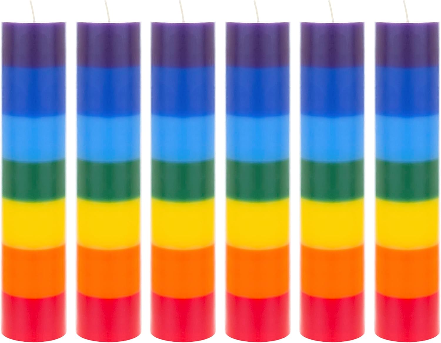 Mega Candles 6 pcs Unscented Multi Color Solid Pillar Chakra Candles, Hand Poured Premium Wax Candle 2 Inch x 9 Inch, 100% Cotton Wick, Positive Healing Energy, Meditation, Relaxation, Reiki, Yoga