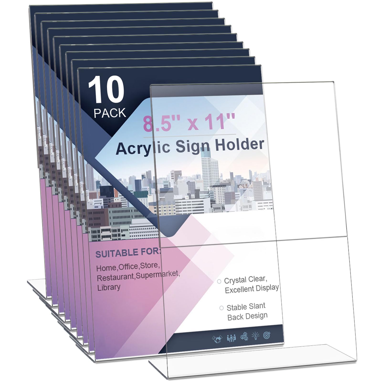 6 Pack Acrylic Sign Holder 8.5 X 11, Clear Plastic Sign Holder Picture Photo Frames Flyer Document Paper Display Stand For Office Desktop