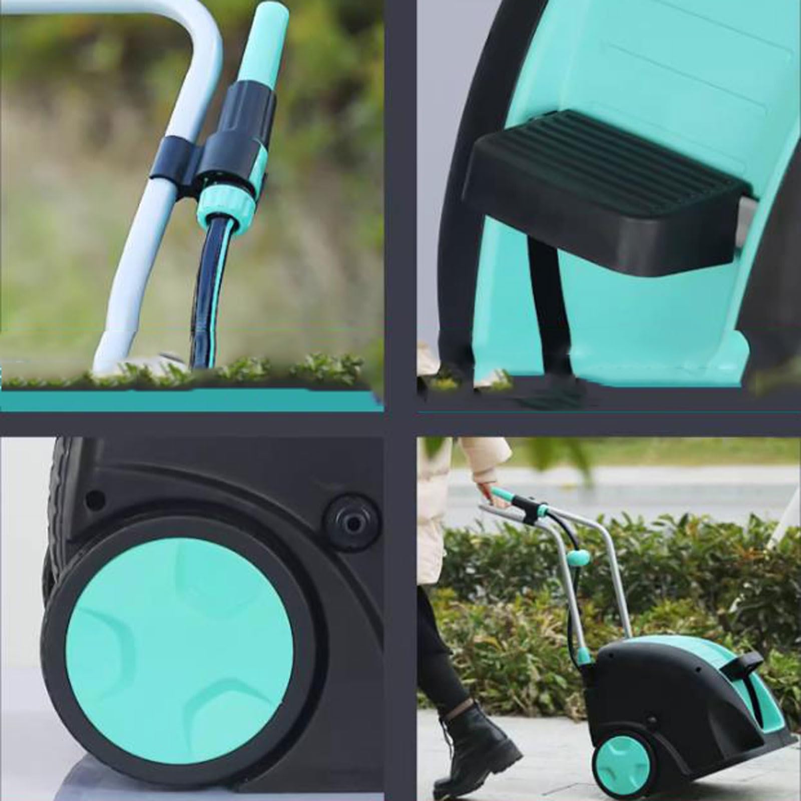 Carrete para Manguera, Carro portamangueras de jardín con Manguera de 30 m/100 pies y Boquilla rociadora, Especialmente Estable, Soporte móvil for Carrete de Manguera con Ruedas.