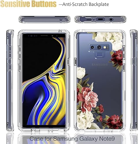 Miniatura 5 de Funda protectora para Samsung Galaxy Note 9 N960U con protector de pantalla de vidrio templado, lindo patrón floral transparente de cuerpo completo