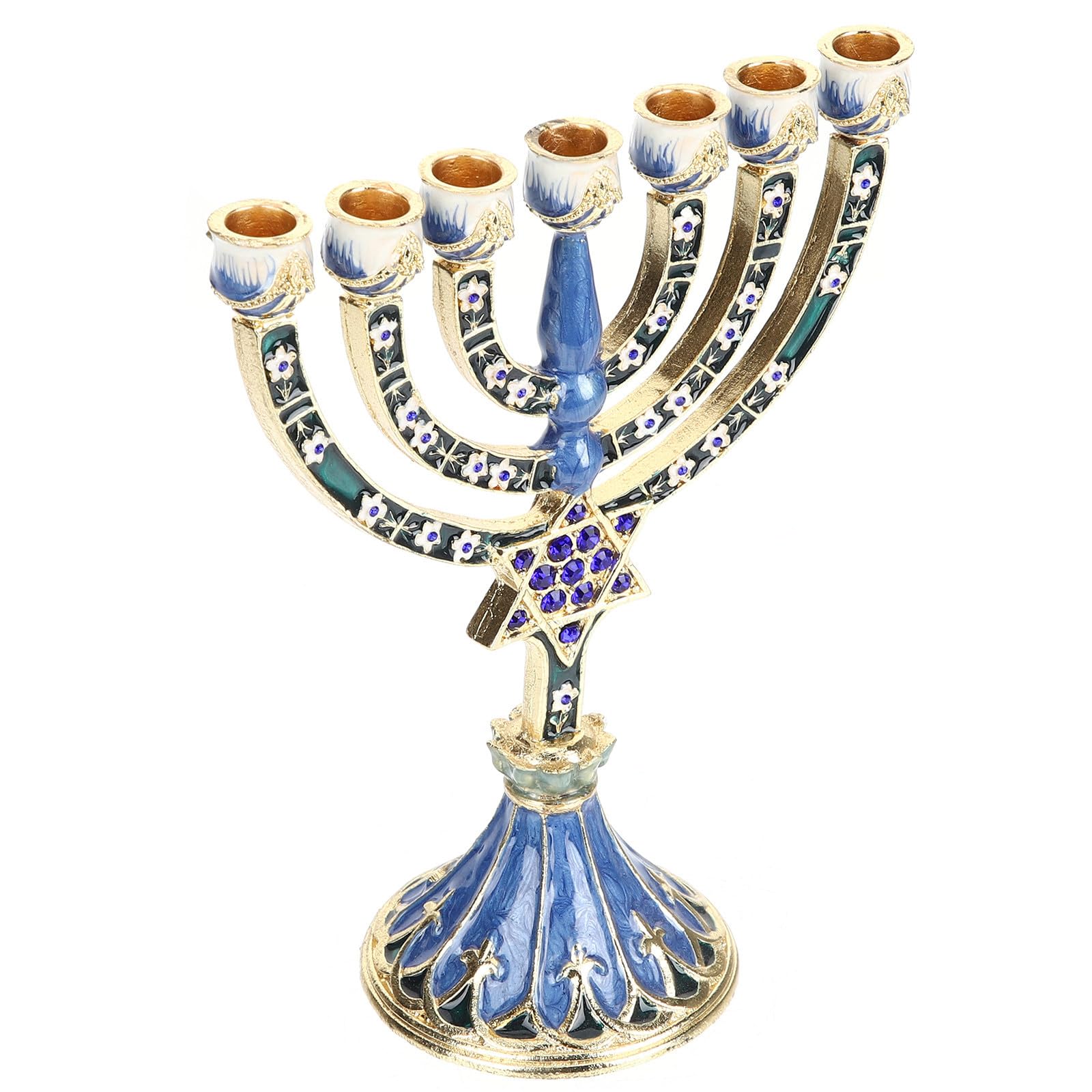 Candelabro Judío de 7 Brazos de Aleación Azul Retro | Estilo Religioso, Efecto Decorativo y Uso Prolongado, para Salón y Fiestas