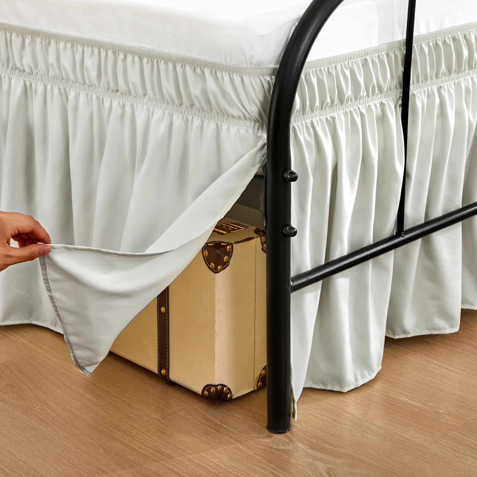 RIMELA Light Grey Bed Skirt with Split Corners King Size 18 Inch Drop, Wrap Around Elastic Bedskirt, Dust Ruffle for Adjustable Bed Base Machine Washable Easy to Install Bed Skirts