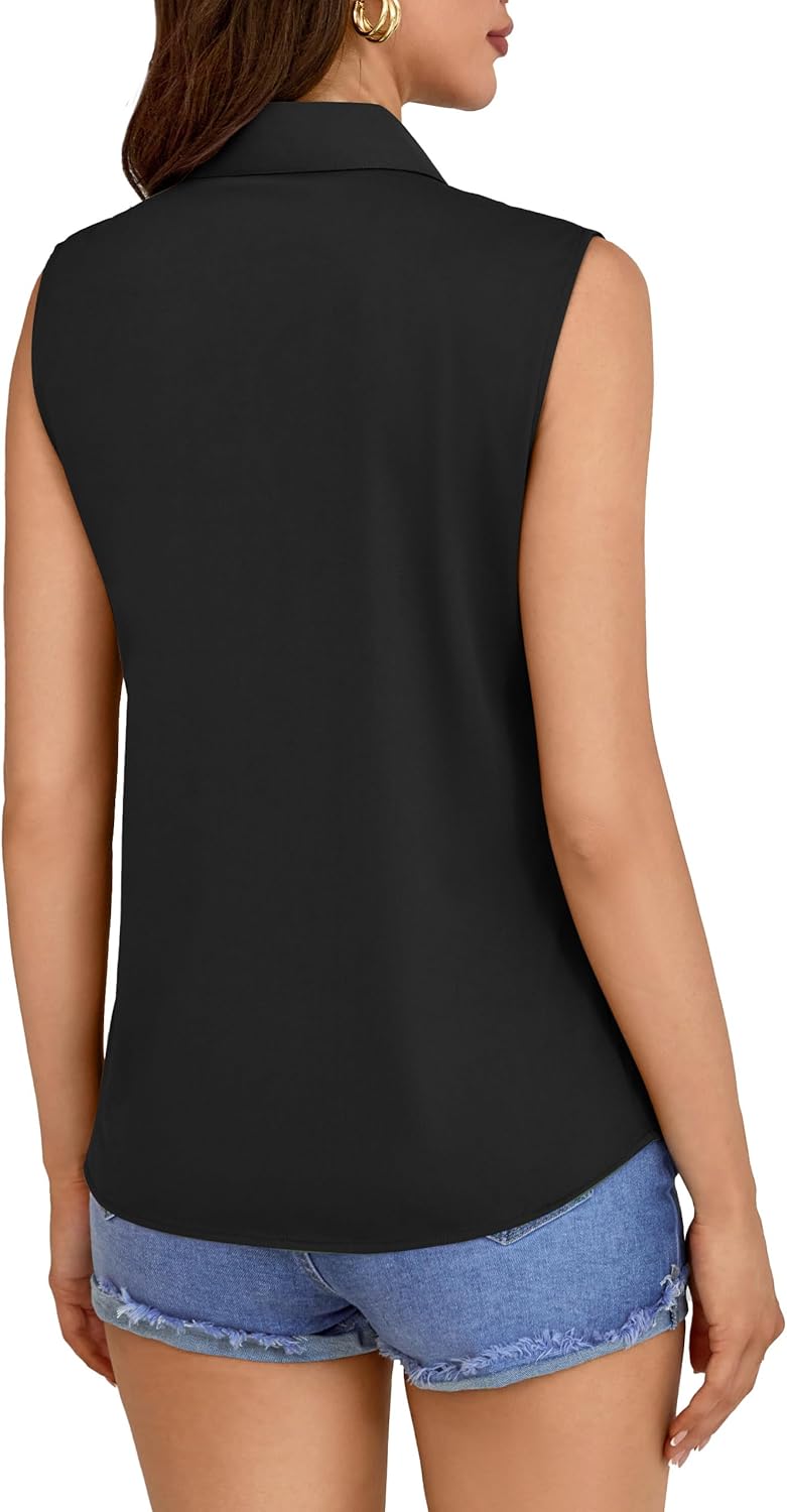 COUXILY Wrinkle-Free & Non-Iron Women's Sleeveless Button Down Shirts Blouses with Mulberry Silk Tank Casual Work Tops - Image 5