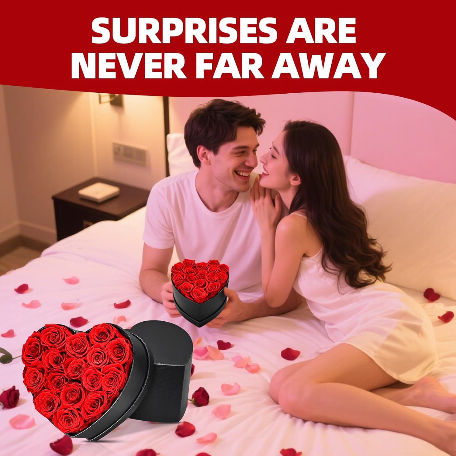 Preserved Red Roses Gift Box, 16 Roses in Black Box with Bow, Forever Flowers for Birthday, Valentine's Day Mother's Day (Red -16) - Image 6