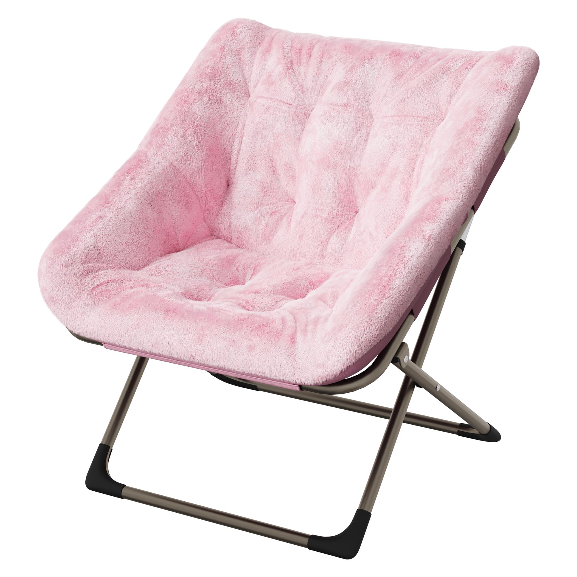 IdealHouse Fauteuil Lounge Pliant Rond en Fausse Fourrure Douce – Structure métal Robuste 300 kg – Ultra Confortable – Aucun Montage requis – Idéal pour Chambre, Salon, dortoir, Fauteuil Lecture ou