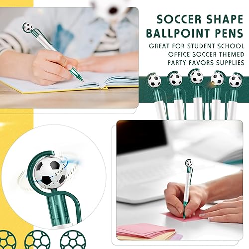 Miniatura 7 de Dianelhall 20 bolígrafos de fútbol con forma de fútbol, tinta negra, retráctiles, punta media de 0.039 pulgadas, agarre suave, para la escuela y la