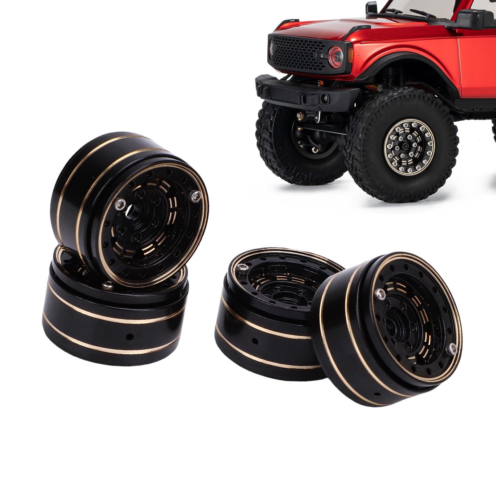 Diyeeni 4 Piezas Beadlock Rueda Cubo de Latón para SCX24 1/18 Coche RC | Bujes de rueda de coche RC de 1 pulgada, bujes de rueda de coche modelo mecanizados CNC, con tornillos, para Axial SCX24