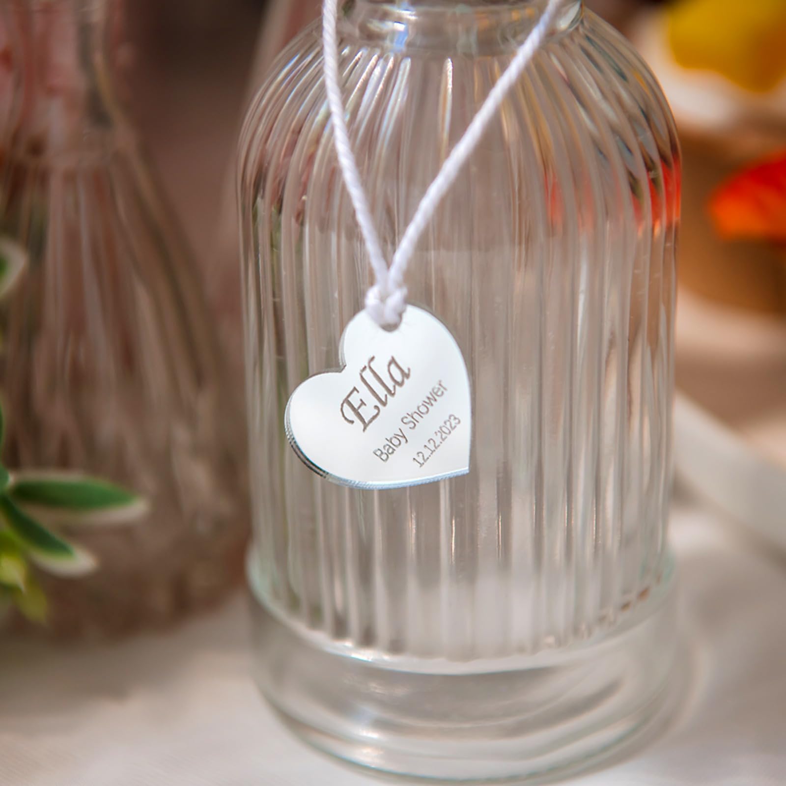 Personalisierte Spiegel-Acryl-Etiketten für Hochzeit, Verlobung, individuelles Namensschild, Taufe, Hochzeit, Babytaufe, Spiegel, Dekoration, Geschenkanhänger für Gastgeschenke (100 Stück)
