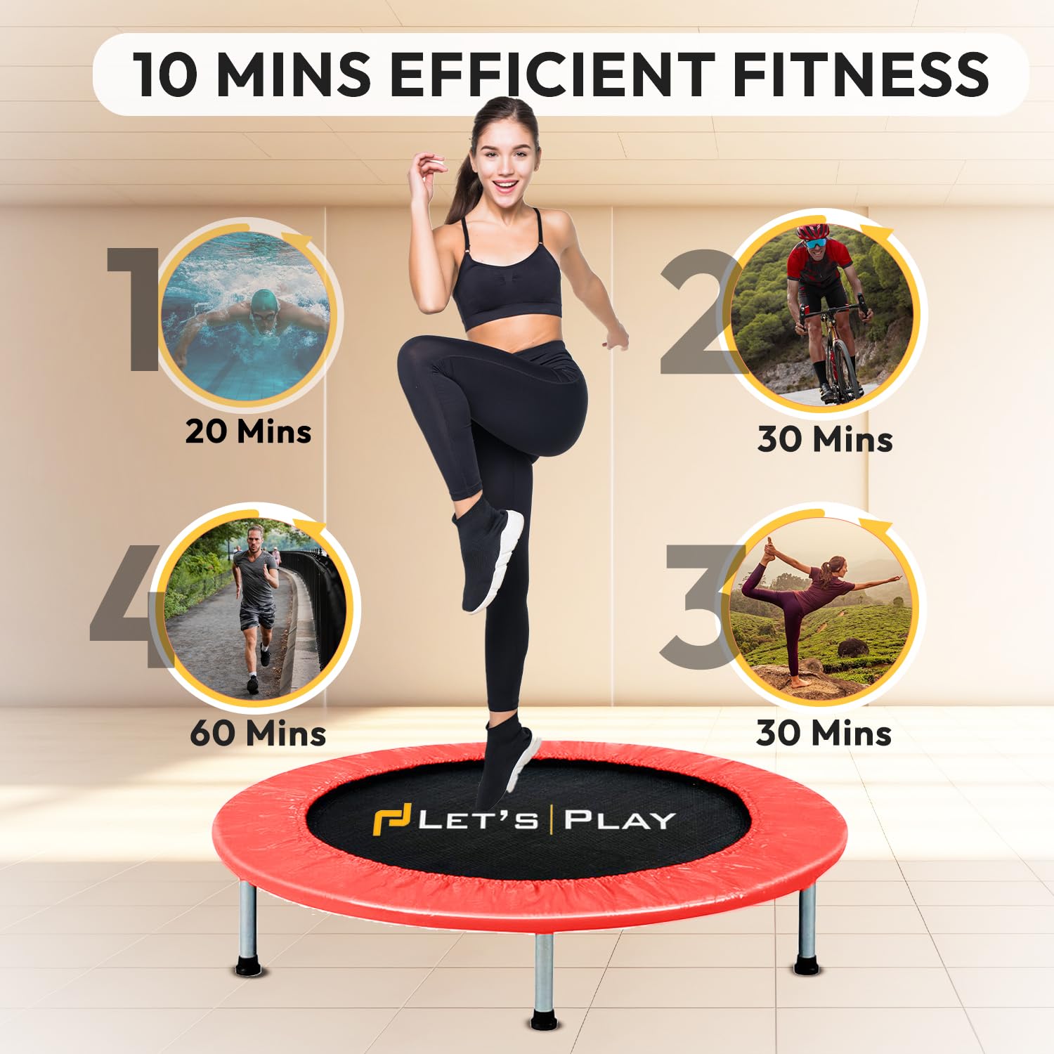 LET'S PLAY® Imported Trampoline Jumping Trainer for Kids and Adult 40 INCH, Rebounder Trampoline with Metal Springs and Padding for Indoor and Outdoor (RED). - Image 4 thumbnail