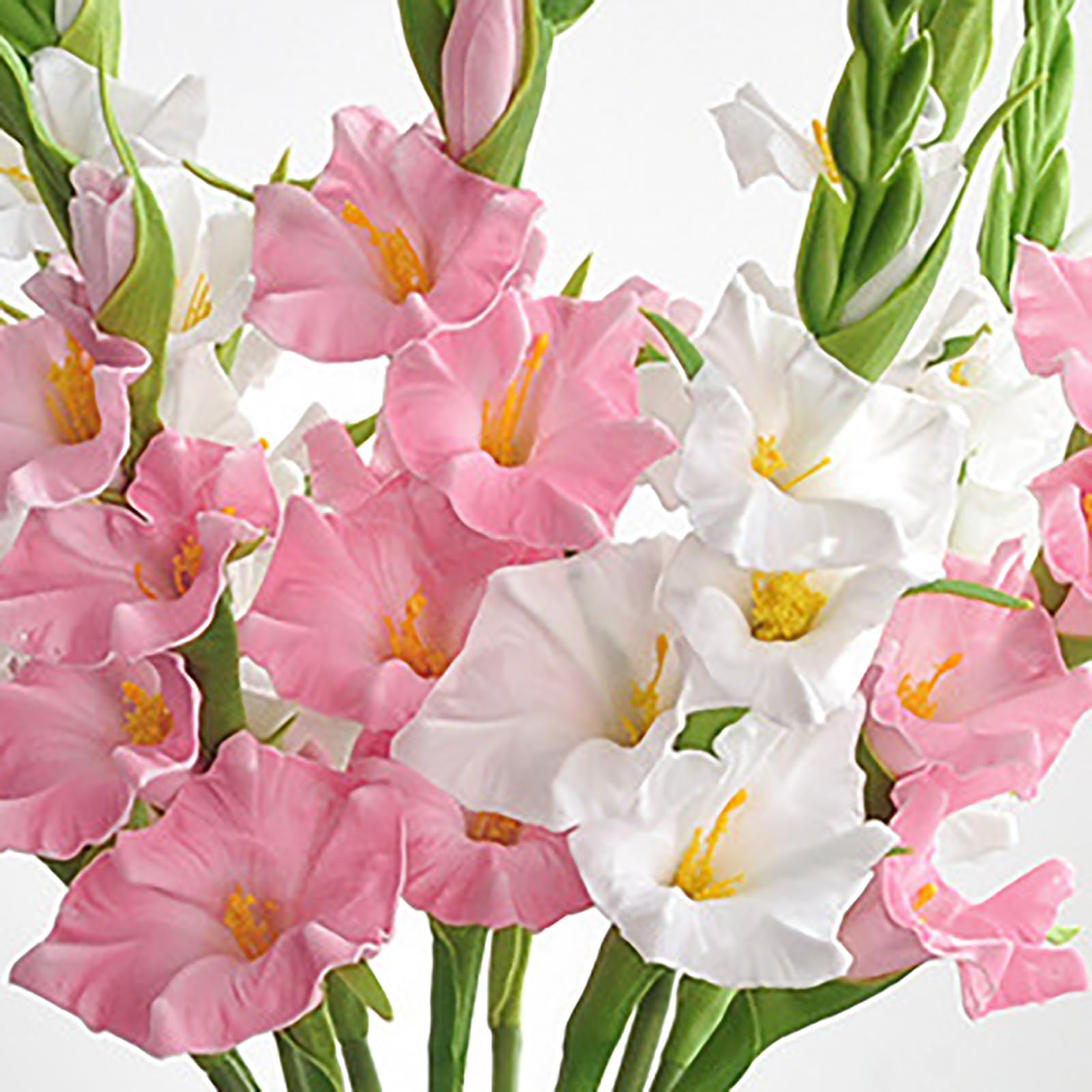 Künstliche Gladiolen, weiße und rosa, künstliche Gladiolen, Seide, Gladiolen, Blumen mit Stielen, künstliche Gladiolen, Blumen für Hochzeit, Garten, Zuhause, Party, Tisch, Blumenarrangement