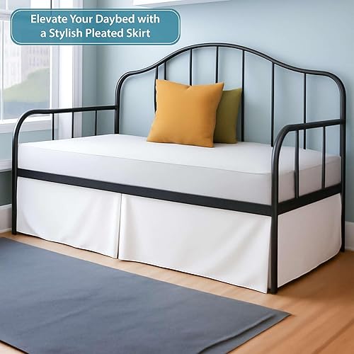 Miniatura 3 de Falda de cama plisada para sofá cama, falda blanca para sofá cama individual de 16 pulgadas de caída, 100% microfibra, falda de cama para sofá cama