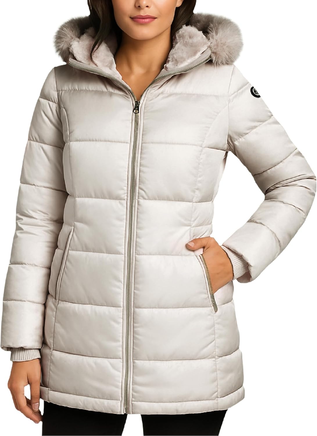 Jessica Simpson Womens Long Puffer Coat - Quilted Puffer Jacket with Faux Fur Hood - Insulated Winter Coats for Women