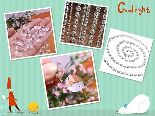 Miniatura 5 de Guirnalda de cuentas de cristal acrílico de 33 pies de 0.551 in, cadena de cuentas de cristales colgantes para bodas, fiestas, centro de mesa de
