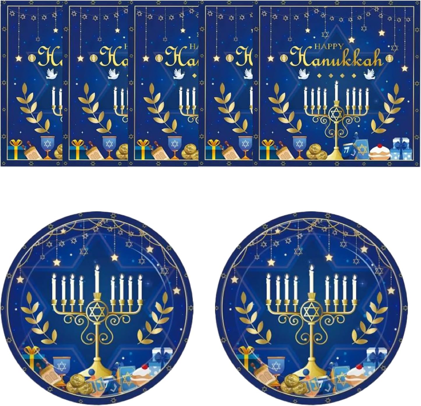 Happy Hashanah Plates and Napkins Disposable Tableware Set Dessert Plates and Napkins for Jewish Hanukkah Party Supplies Service 20 Guests