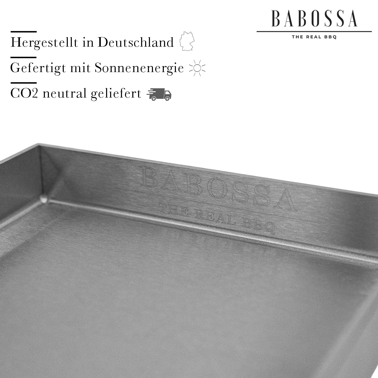 BABOSSA Grill Plancha aus V2A Edelstahl 30 x 45 cm – Erstklassige Verarbeitung & perfekte Hitzeverteilung – kompatibel mit Rösle Vario Edition – Teppanyaki Platte 100% Made in Germany