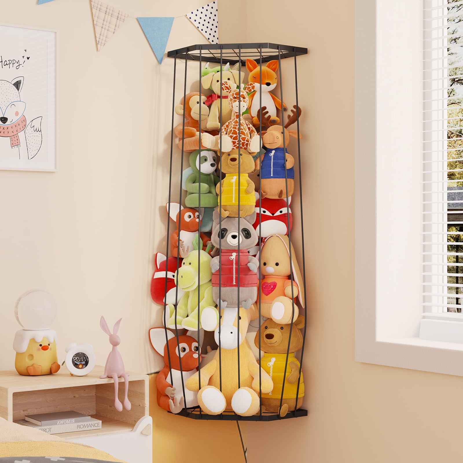 BBLlKE - Zoo de almacenamiento de animales de peluche, organizador de juguetes de peluche de esquina de longitud ajustable, soporte de red para colgar en la pared, para guardería, sala de juegos