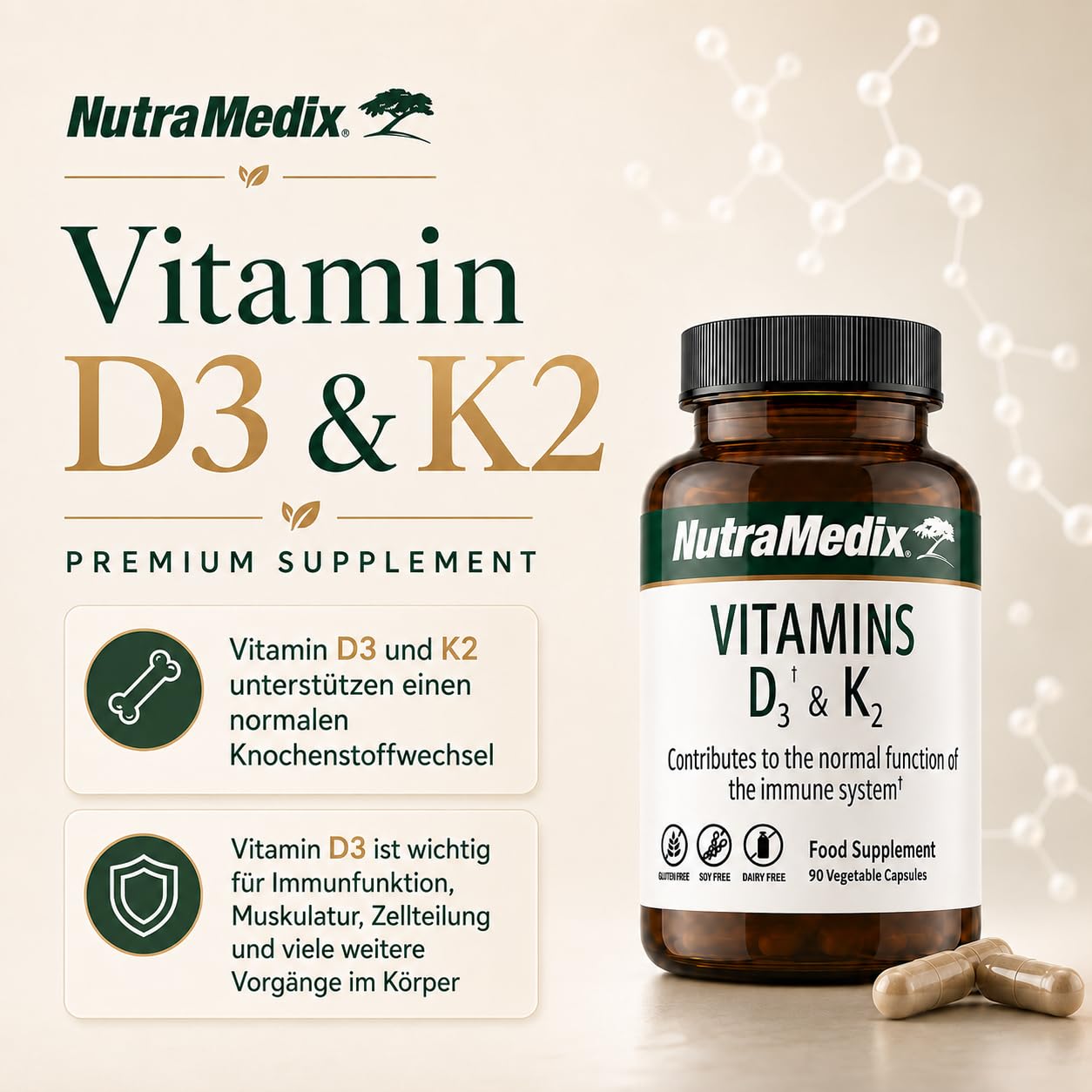 NutraMedix® Original | Vitamin D3 K2 hochdosiert | 90 Kapseln