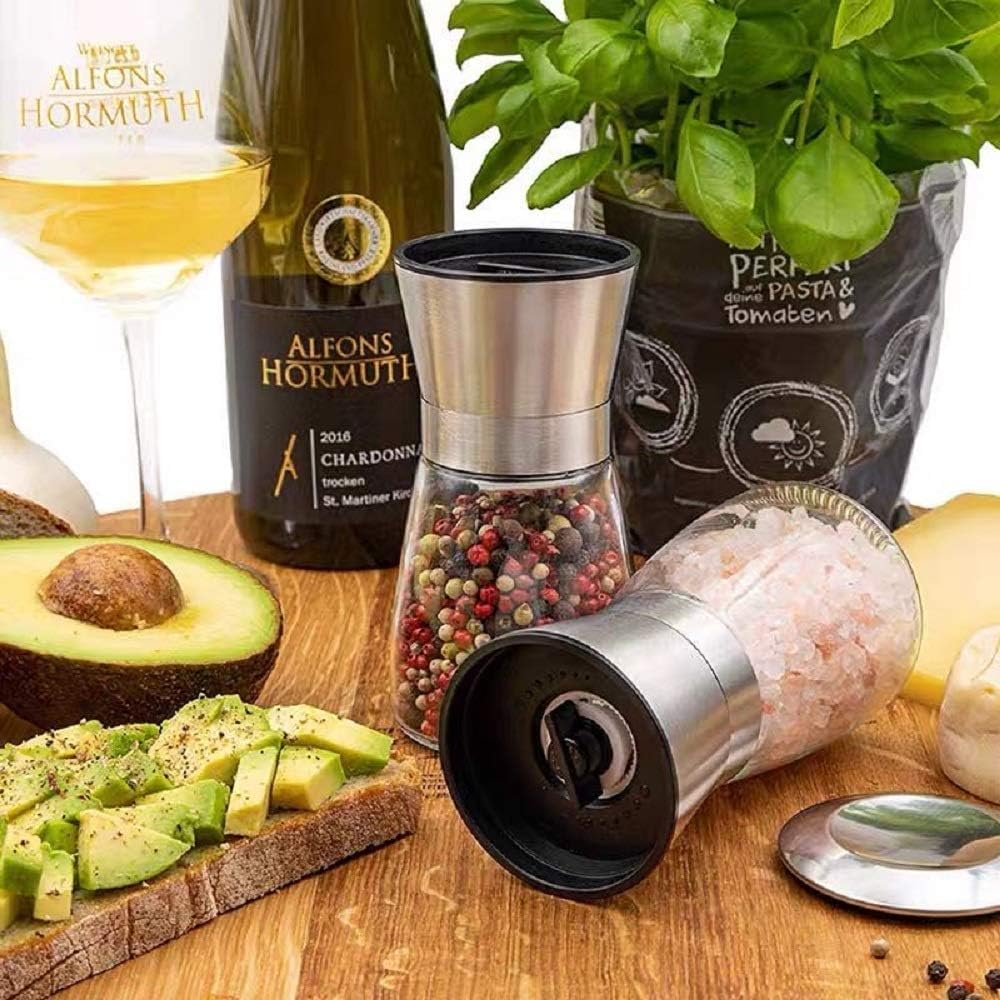 Molinillo de sal y pimienta de acero inoxidable 304, cuchillas de cerámica mejoradas y grosor ajustable, molinillo de cerámica de especias de 3/4 taza (paquete individual)