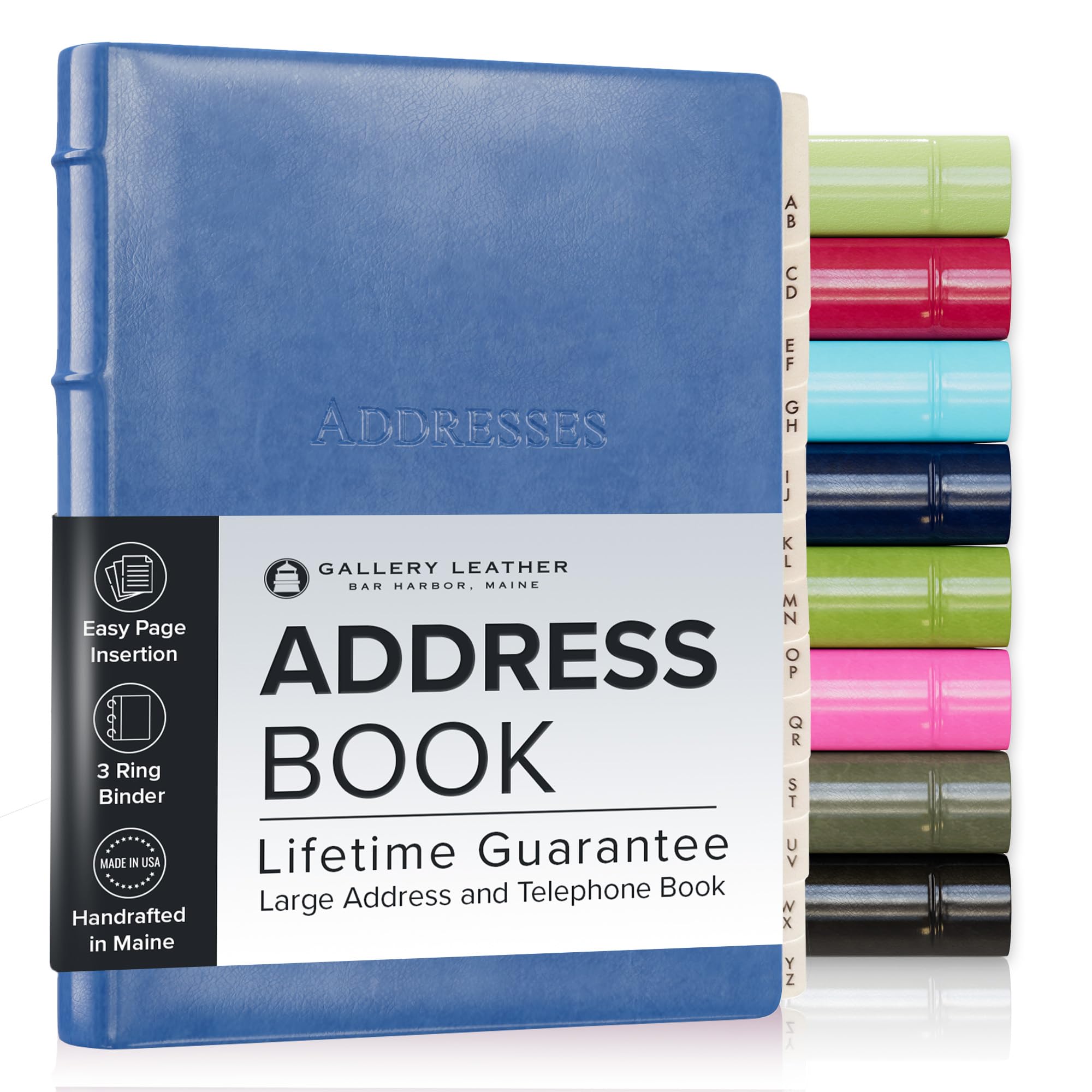Gallery Leather Large Address Book with Alphabetical Tabs up to 480 Records, Leather Notebook Hardcover, Telephone and Address Books - 9x7", Desk Address, Acadia Hydrangea