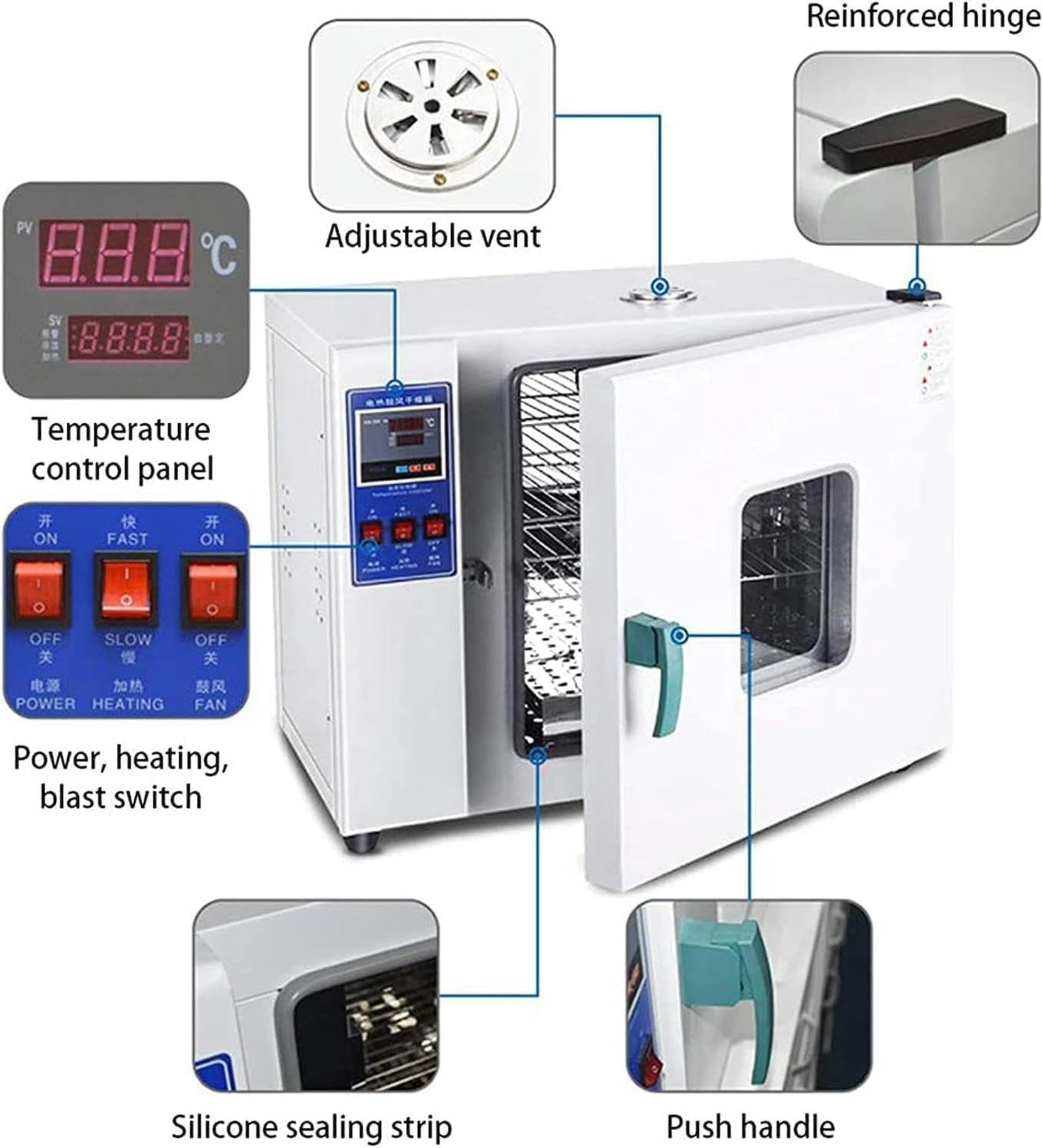 15L/42L Elektrischer Konstanttemperaturofen, Labor-Trocken- und Heizofen, 220V/RT+5-300℃ mit steuerbarem intelligentem Instrument, Keimform für mikrobielle Samen im Labor