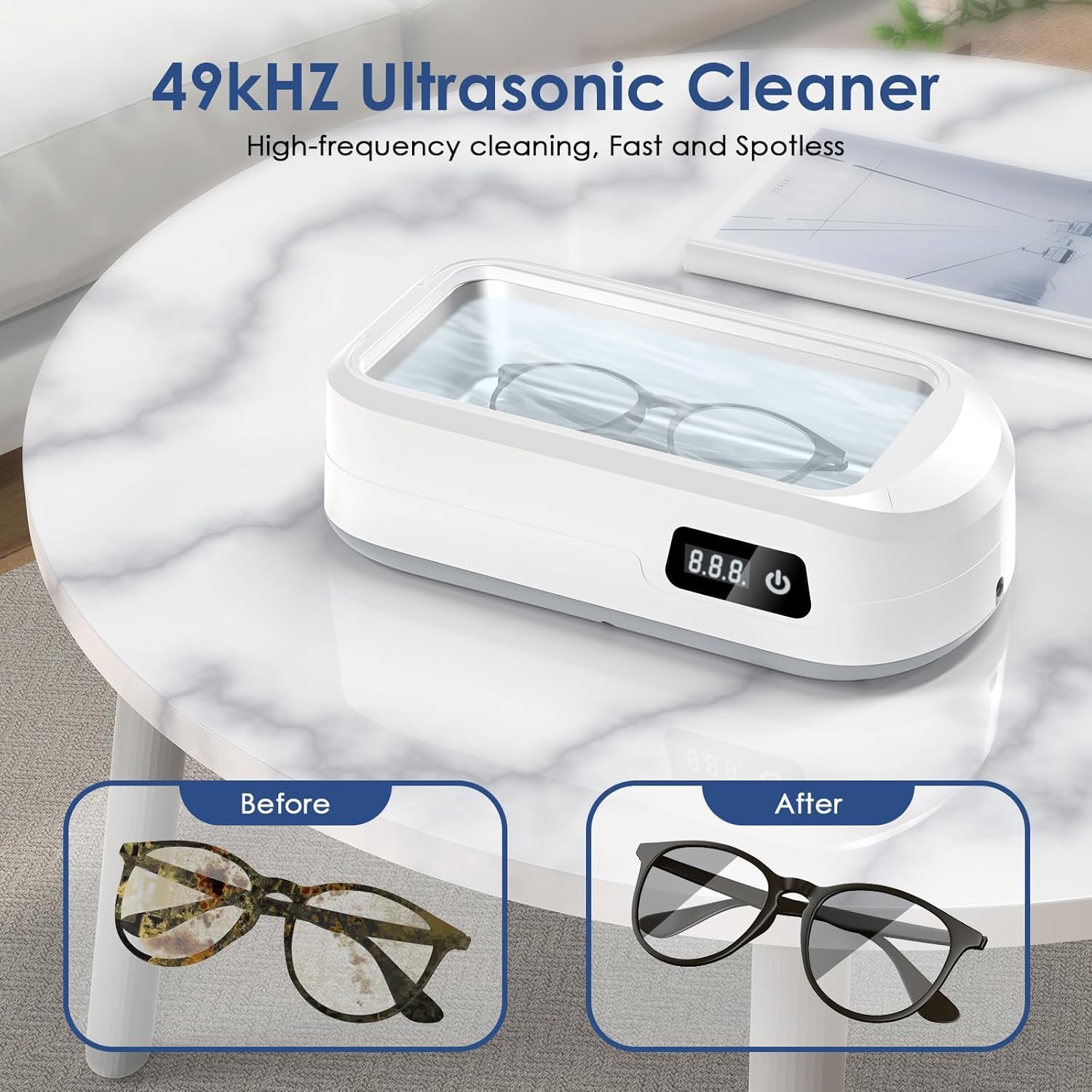 Ultraschallreiniger, Hochfrequenz Ultraschallschmuck Reiniger, Tragbarer Gläser Reiniger Maschine mit 4 Reinigungs-modi, 49000Hz Ultraschallreinigungs für Schmuck, Brillen, Uhren, Zahnersatz