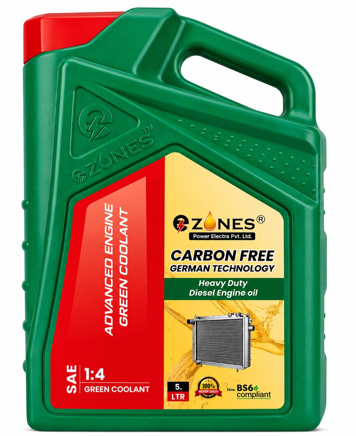 e-Zones Advanced Engine Green Coolant SAE 1:4, 5 Litre | Carbon Free Technology, BS6 Compliant-image-5