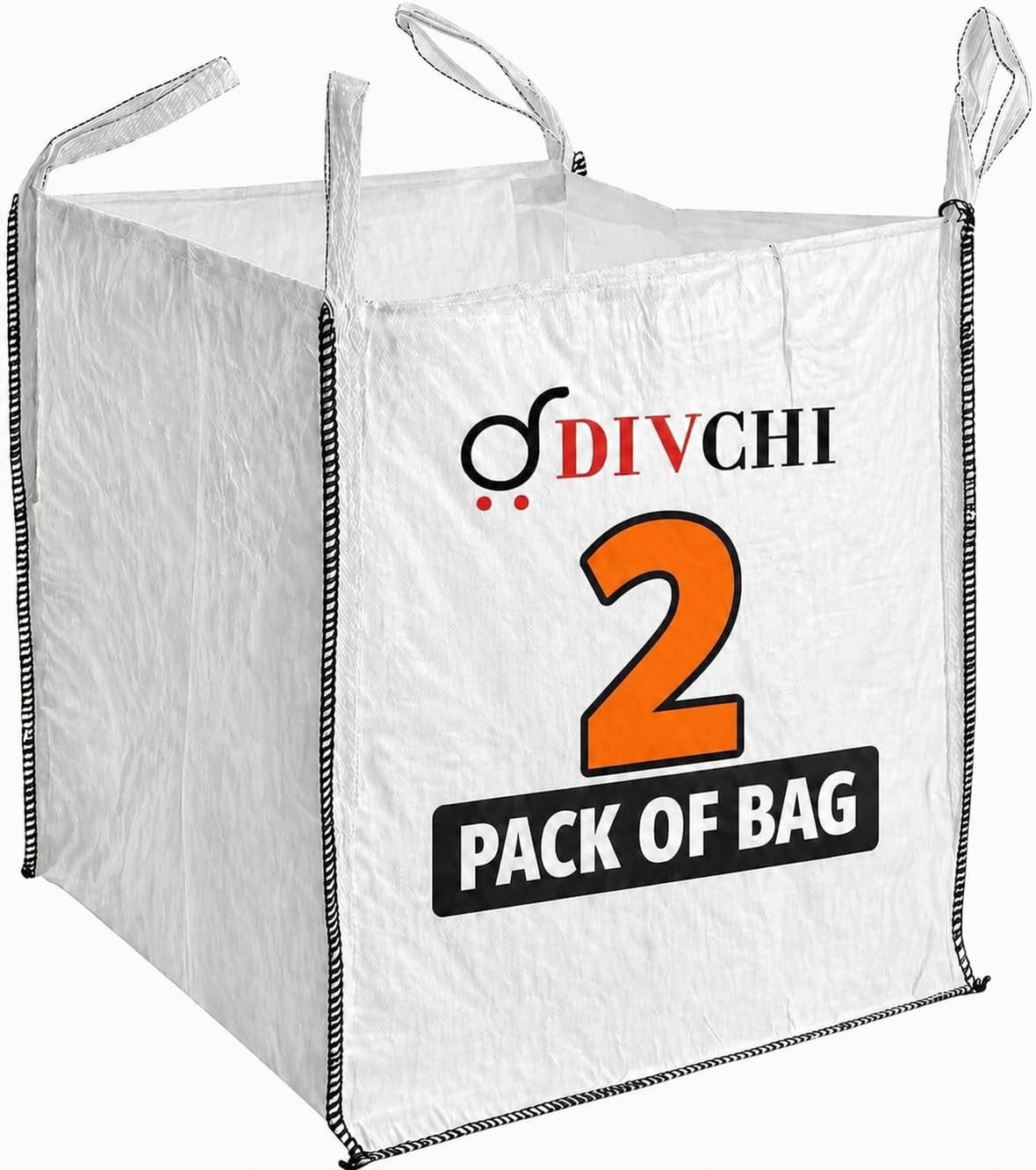 DIVCHI FIBC Bulk Builders Bags –1 Tonne Industrial-Grade Woven Material Storage Sacks with Handles | Durable umbo 1 Tonne Sacks with Handle Construction Garden & DIY Use 85 X 85 Heavy Duty, Pack of 2