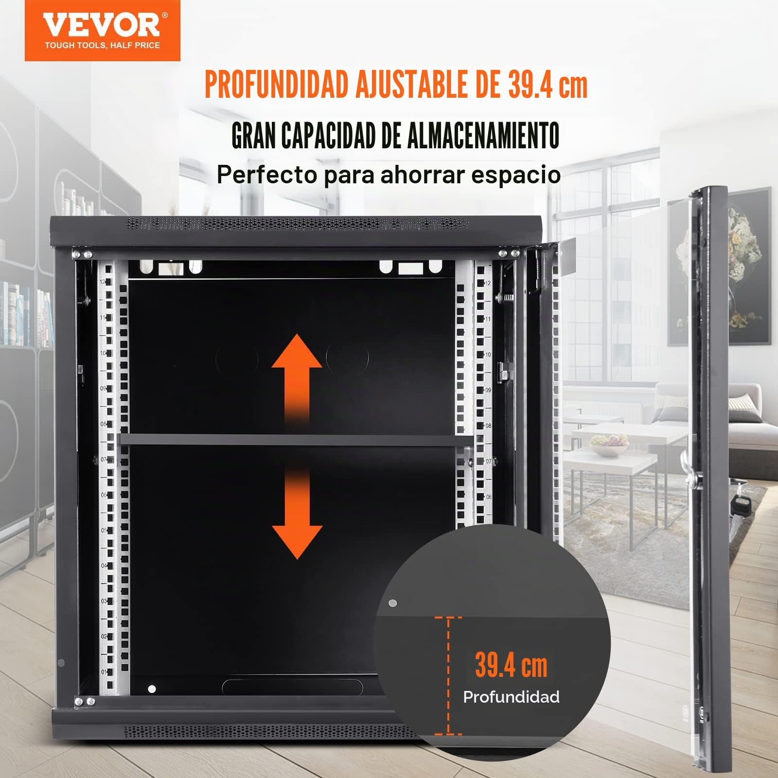 VEVOR Gabinete para servidor de red montaje en pared de 12U, 15,5" gabinete en rack para servidores 200 lbs con paneles laterales de puerta de vidrio con cerradura para equipos de TI, dispositivos A/V