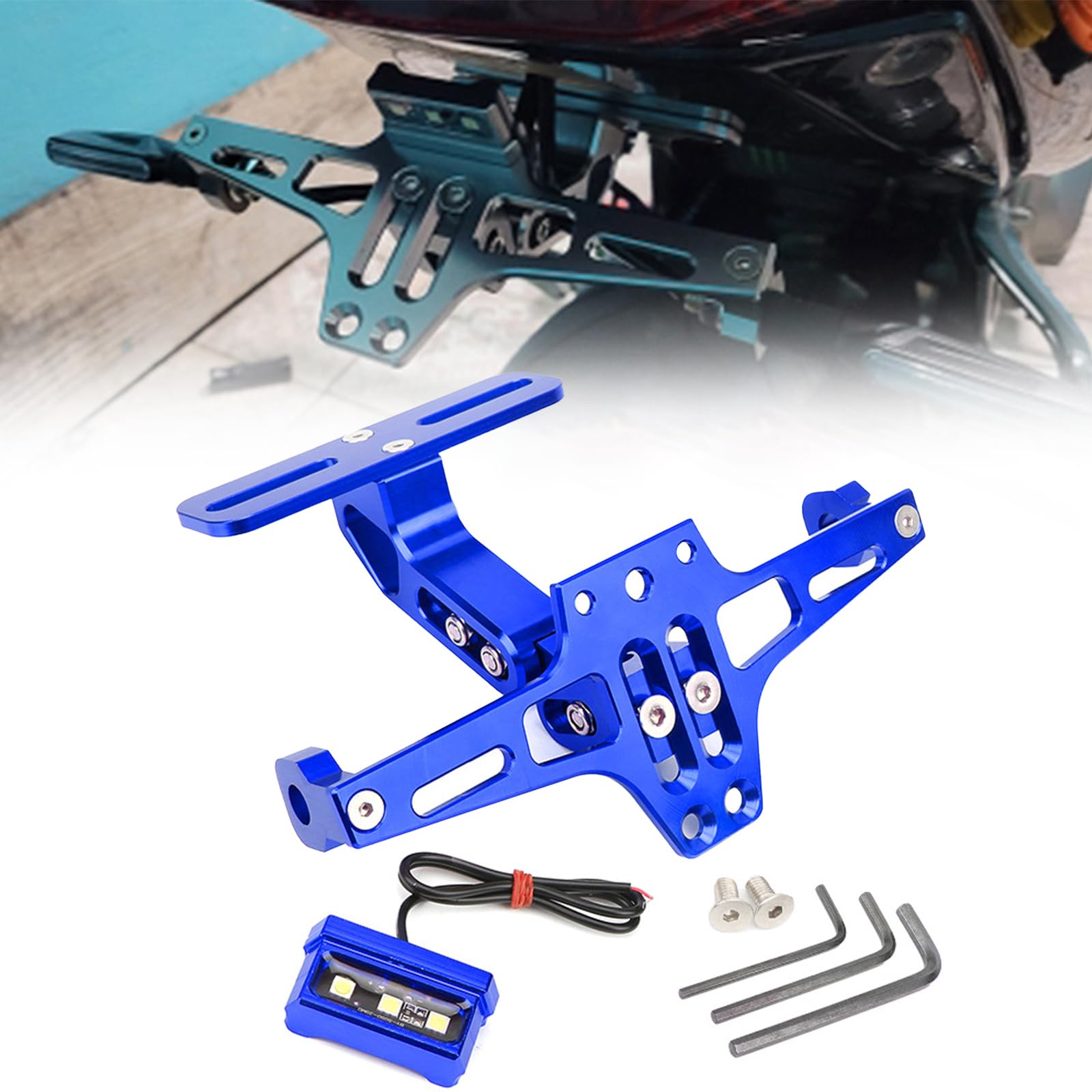 Portatarga Moto per Yamaha Tracer 7/7 GT Alluminio Supporto per Targa da Moto Regolabili Porta Targa Moto con Luce,Blue
