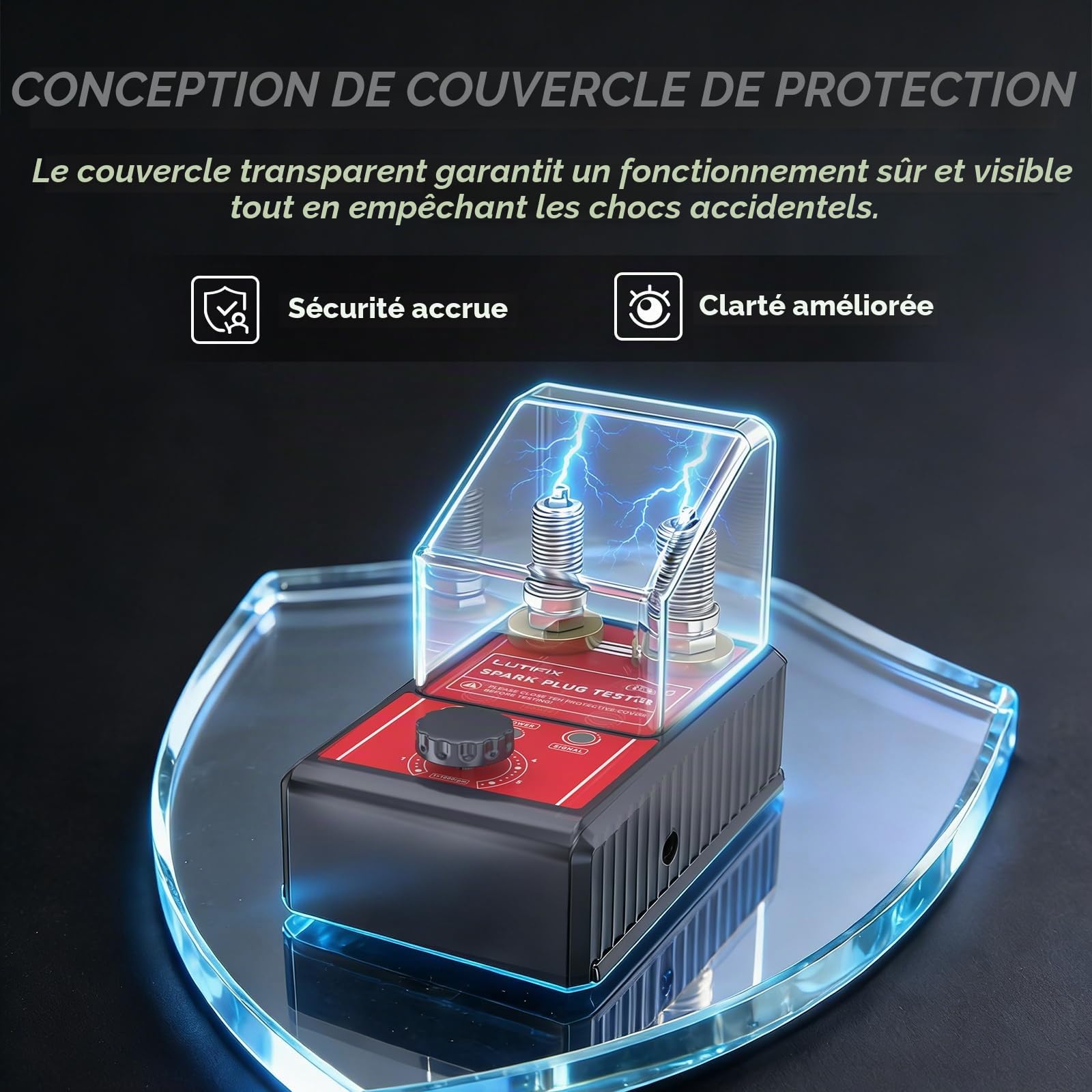 MRCARTOOL Testeur de Bougie d'allumage de Voiture Outils d'allumage à Deux Trous 500-6000 tr/min Outil de Diagnostic D'analyseur de Bougie avec Couvercle de Protection pour Véhicules 12V