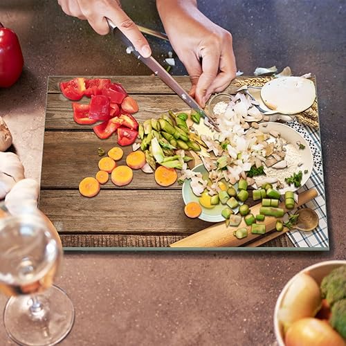 Miniatura 7 de Tabla de cortar de vidrio templado, 10 x 14 pulgadas, apta para lavavajillas, con patas de goma, resistente a los arañazos, resistente al calor,