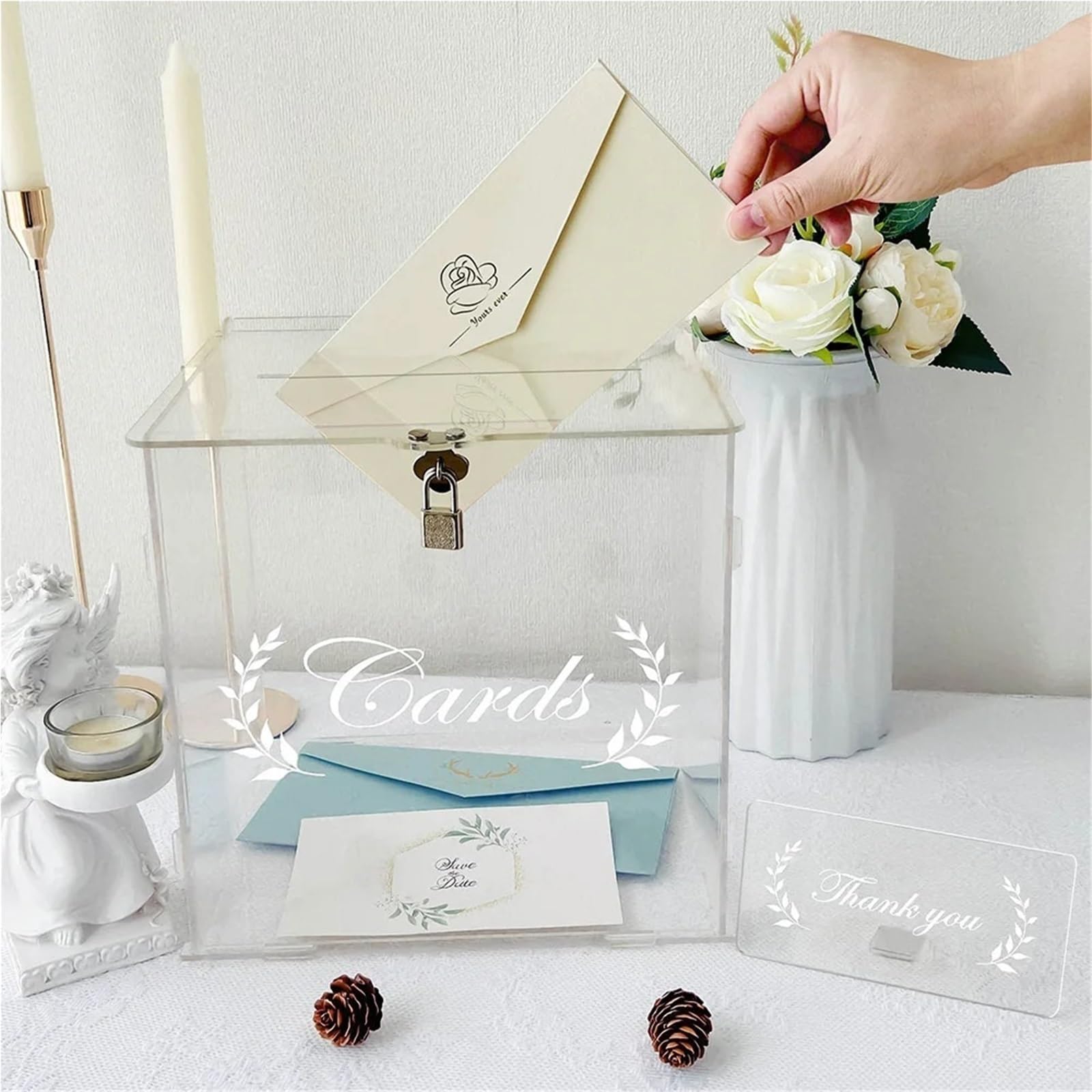 Caja transparente for tarjetas de boda con cerradura