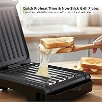Vista 3 de OVENTE 2-Serving Electric Indoor Grill & Panini Press with Easy Clean Non-Stick Plate Coating, Opens 180 Degrees, 8.15" x 7.4" Space Saving Design
