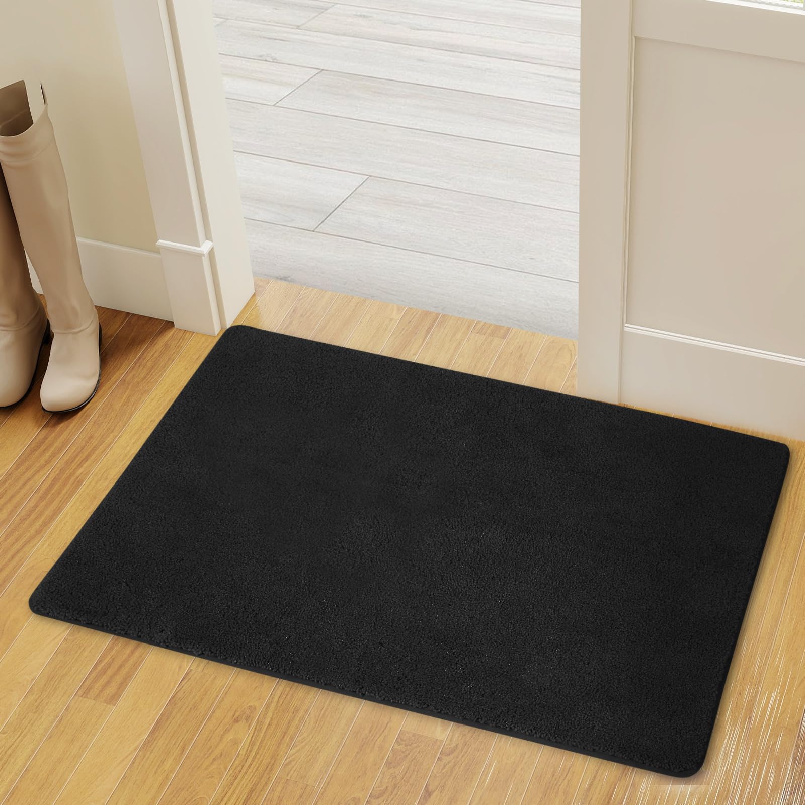 MARLOW Washable Non-Slip Door Mat Indoor 60 x 90 cm, Indoor Entrance Rug for Front & Back Door, Pet-Friendly Dirt Defender Mat, Super Absorbent Doormat for Shoes, Paws, and Mud, Black