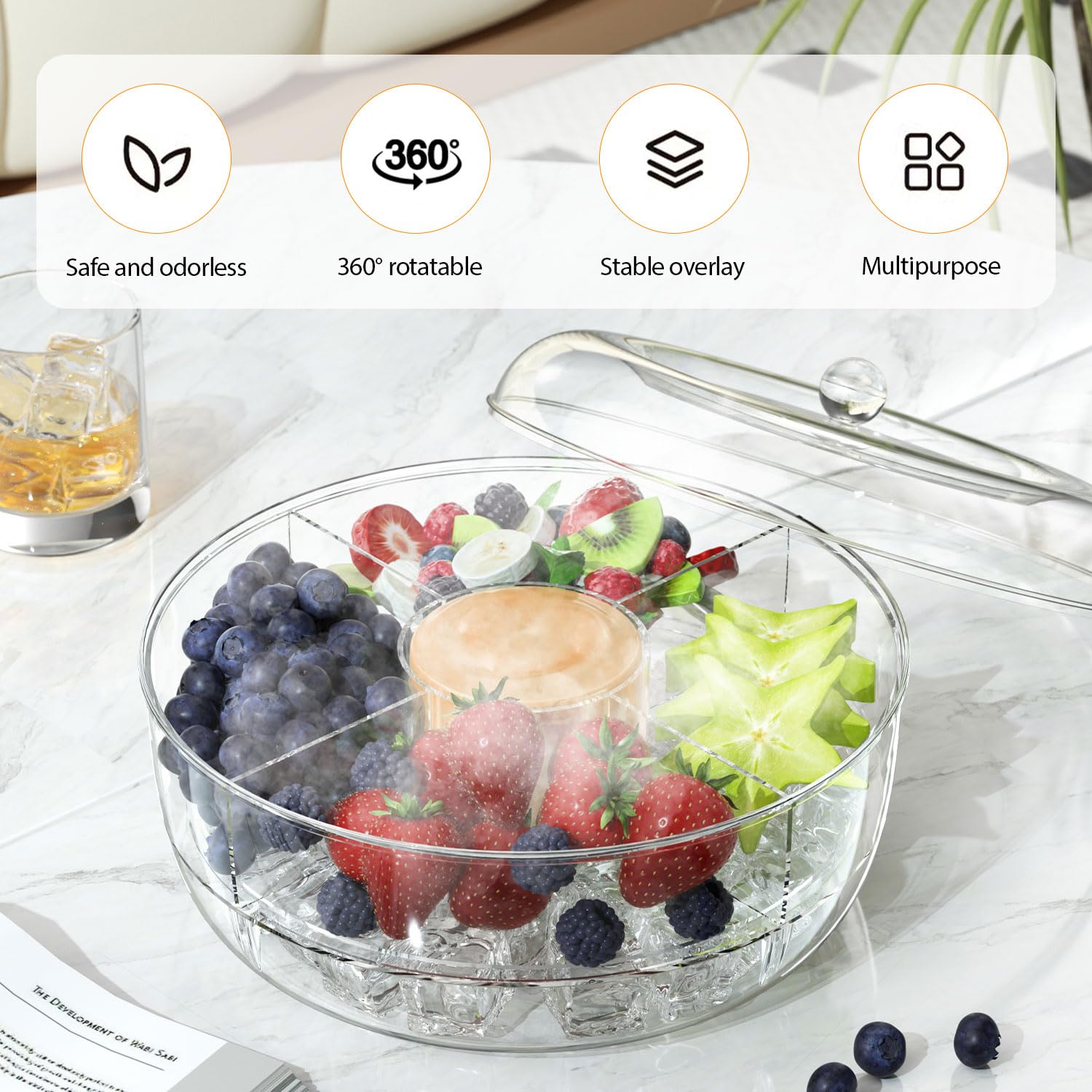 Scatola di Conservazione del Frigorifero, Rotazione a 360 Gradi, Grande Capacità, Ghiacciato Contenitori Frigo, con Coperchio Mantieniti Fresco Snack Box, per Contenere Frutta, Snack e Verdura (1)