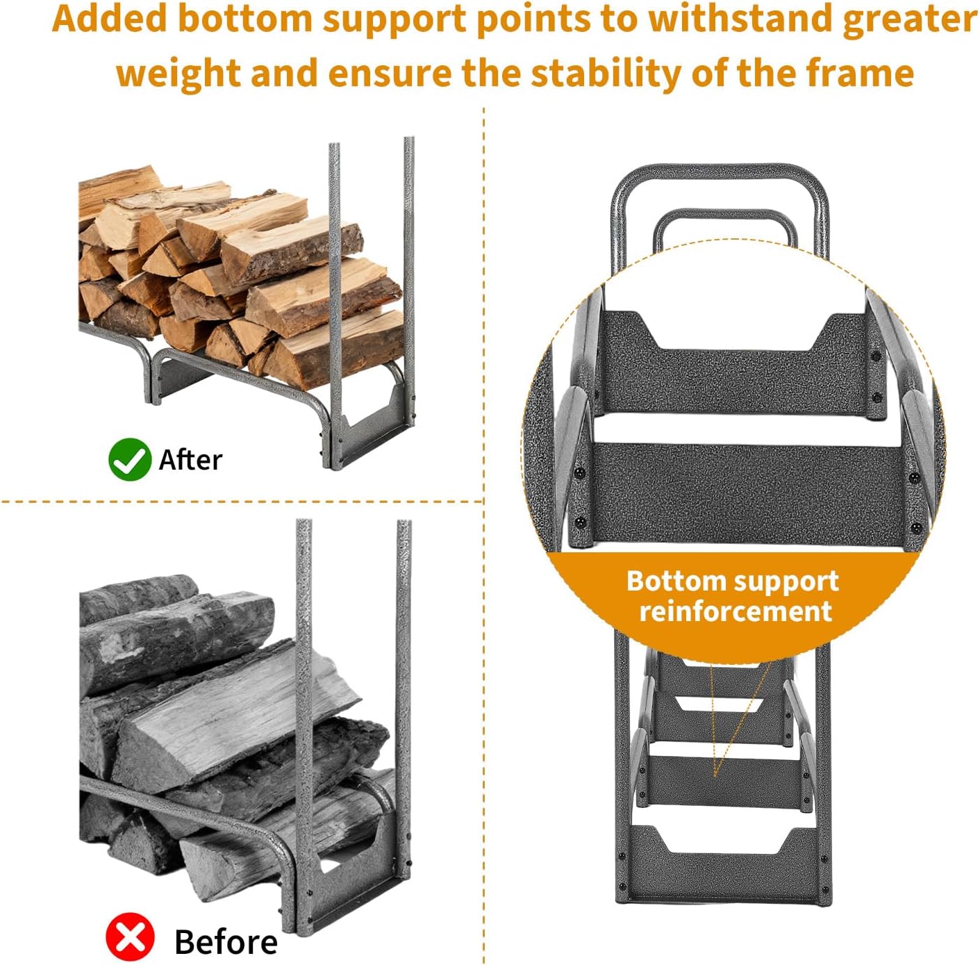 Garvee 6FT Steel Firewood Rack with 600D Waterproof Oxford Cover - Heavy Duty Indoor/Outdoor Log Storage Organizer for Fireplace, Patio & Backyard