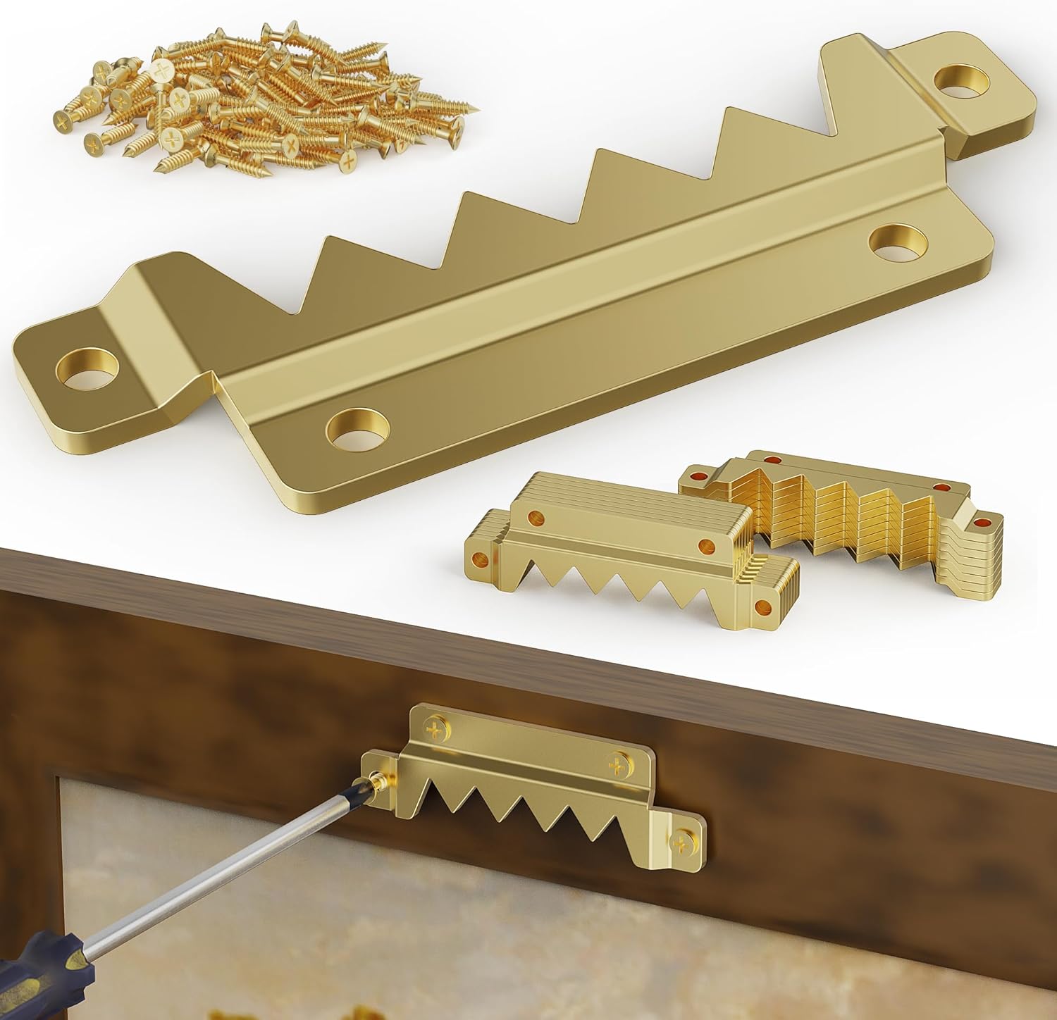 15PCS Sawtooth Hangers, Heavy Duty Hanging Hardware With Screws, Large Saw Toothed Frame Brackets for Solve Heavy Picture Hanging, Frame Hooks - Gold