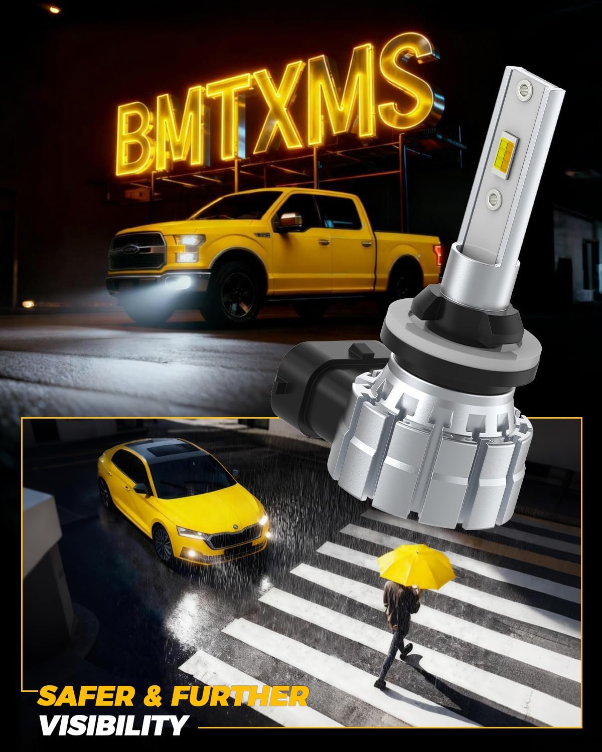BMT xms H27W H27W/1 H27W/2 880 881 Fog Light Bulbs, Switchback 6500K White/3000K Amber Yellow, Dual Color White Yellow Fog Lamp, Pack of 2
