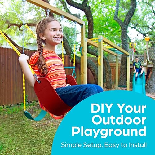 Miniatura 20 de Bara columpio-trapecio Jungle Gym Kingdom de 18 pulgadas con aros, con cadenas resistentes de 48 pulgadas Verde