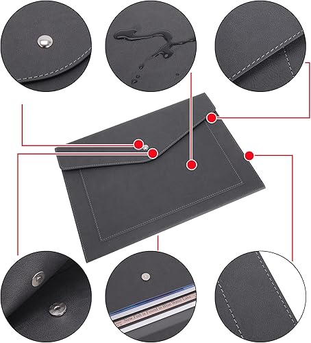 Miniatura 6 de Wason Funda de piel sintética para documentos A4, con bolsillos de gran tamaño para billetes de papel, papelería, tableta y PC, trabajo, estudio,