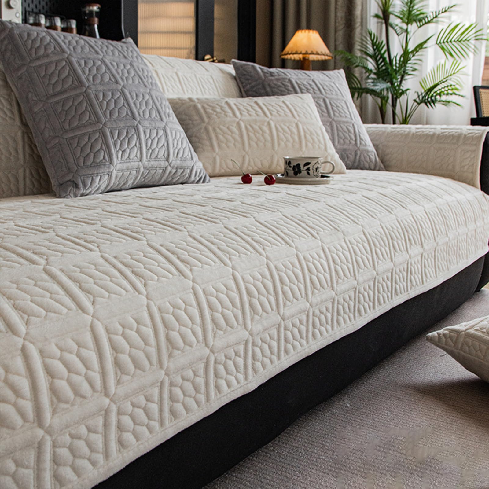 Housse velours de canapé lavable et super douce | Protection beige 90x210