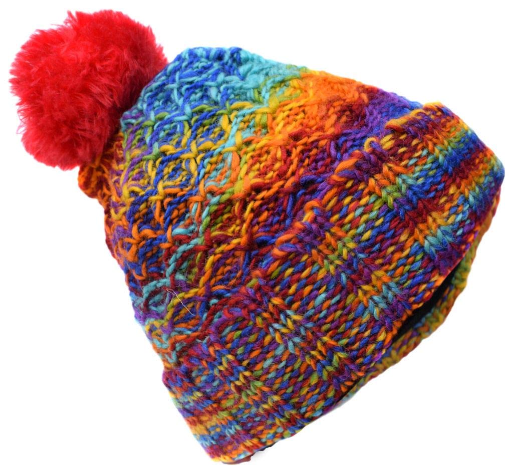 Gheri Woolen Knitted Fleece Lined Pom Pom Bobble Hat R