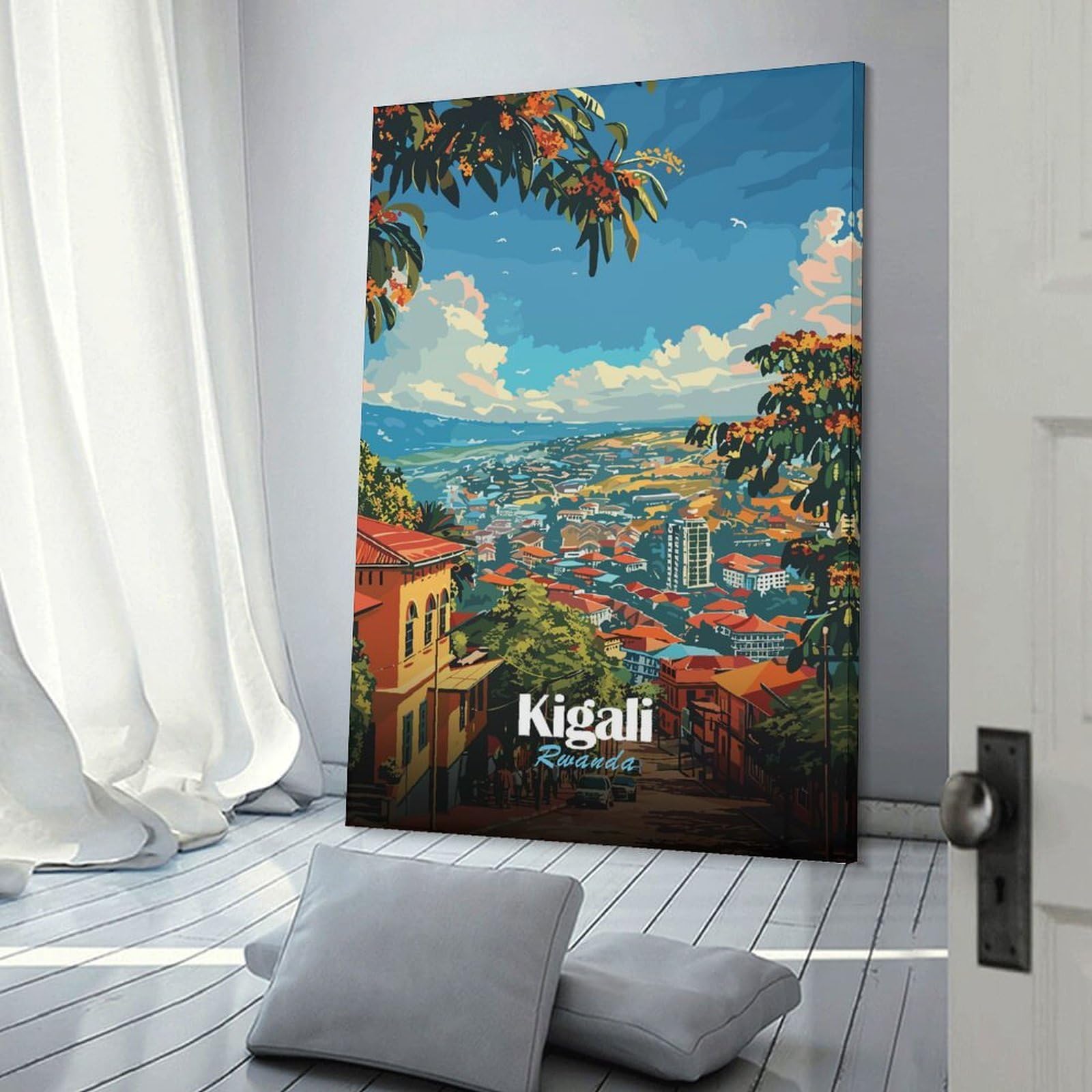 Junmoney Wall Decor Canvas Print Kigali, Rwanda Cityscape Illustration, 12x18inch(30x45cm), for Study, Office Or Apartment Decor, Canvas Artwork with Gifting Potential
