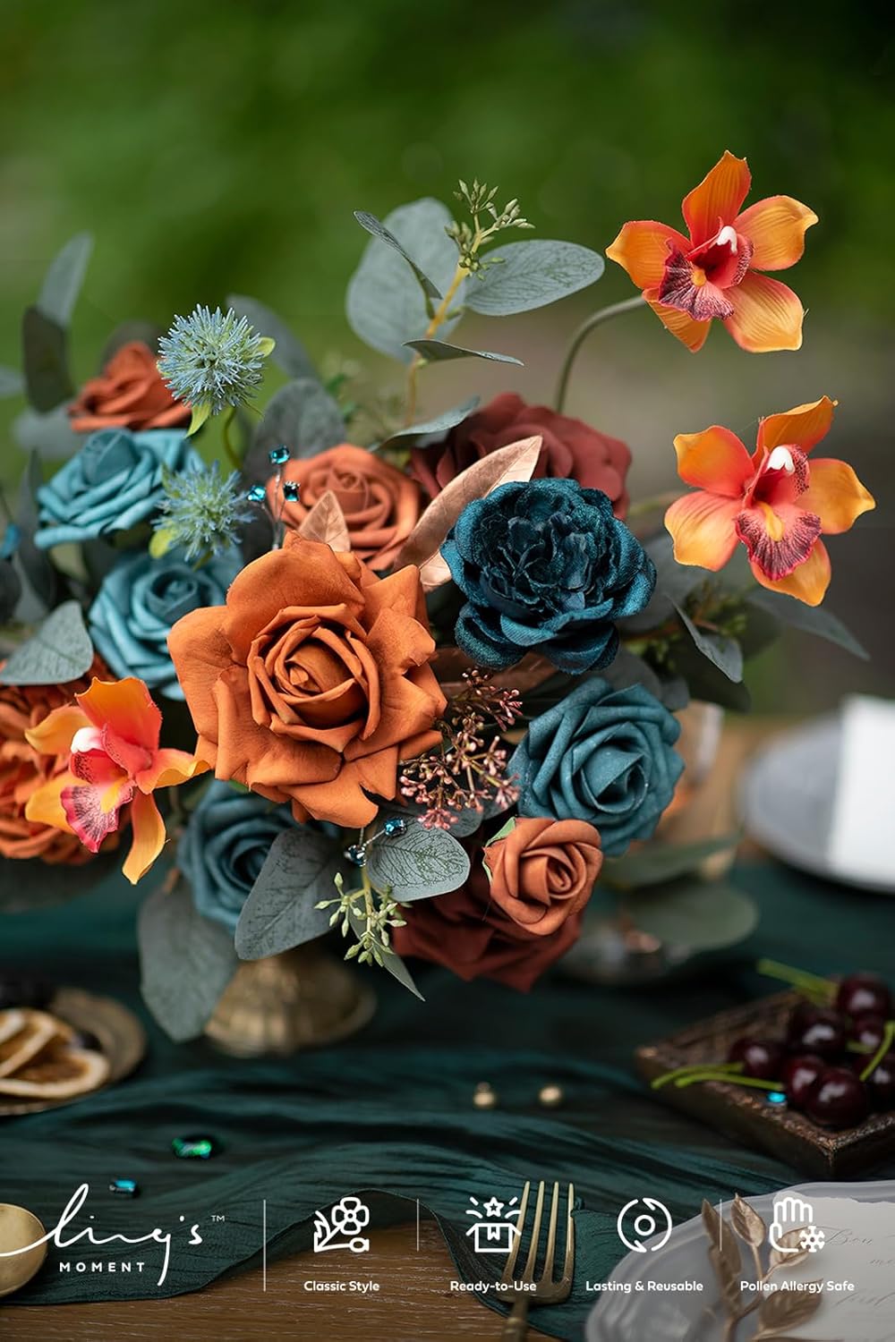 Ling's moment Artificial Flowers Wedding Rustic Teal Fall Combo for DIY Wedding Centerpieces Bouquets Combo Decorations